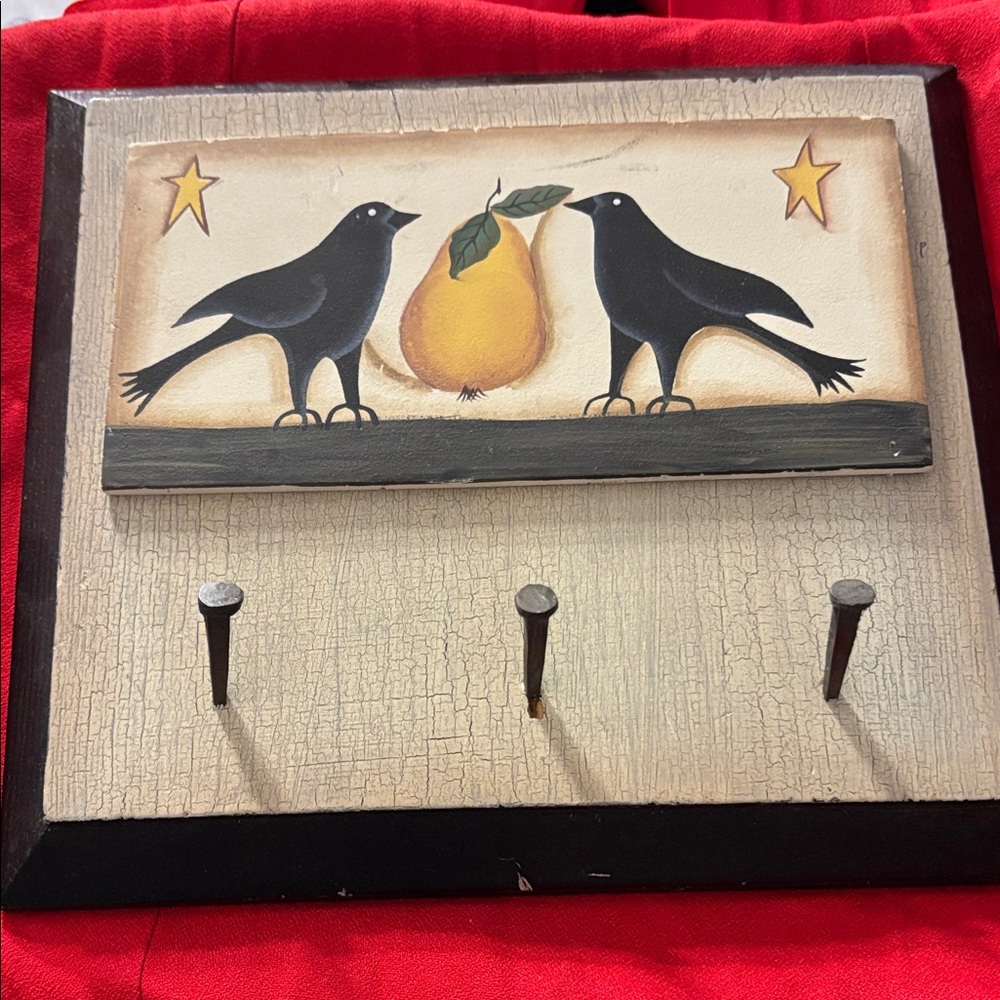 Rustic Black and Cream Bird Wall Hook Decor